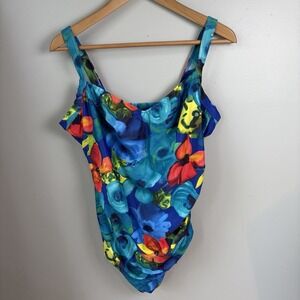 VTG Christina 80's-90's Floral One Piece Bathing Suit Blue Women's Size‎ 20W 40